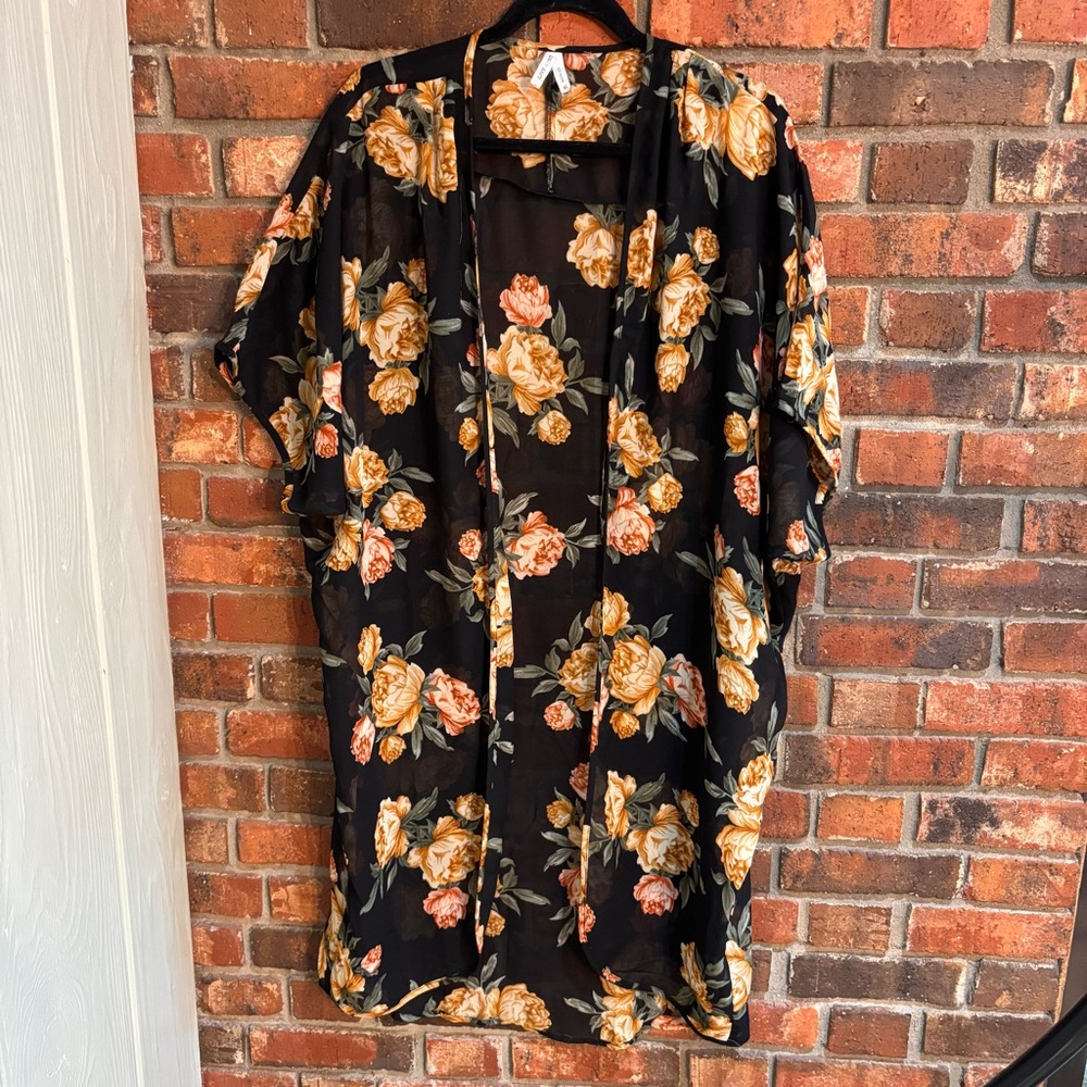 Live 4 Truth womens sheer floral kimono layering cardigan black XL
